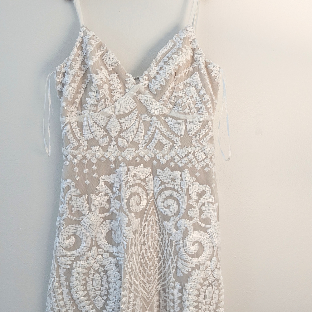 Superdown White And Cream Sequined Mini Dress